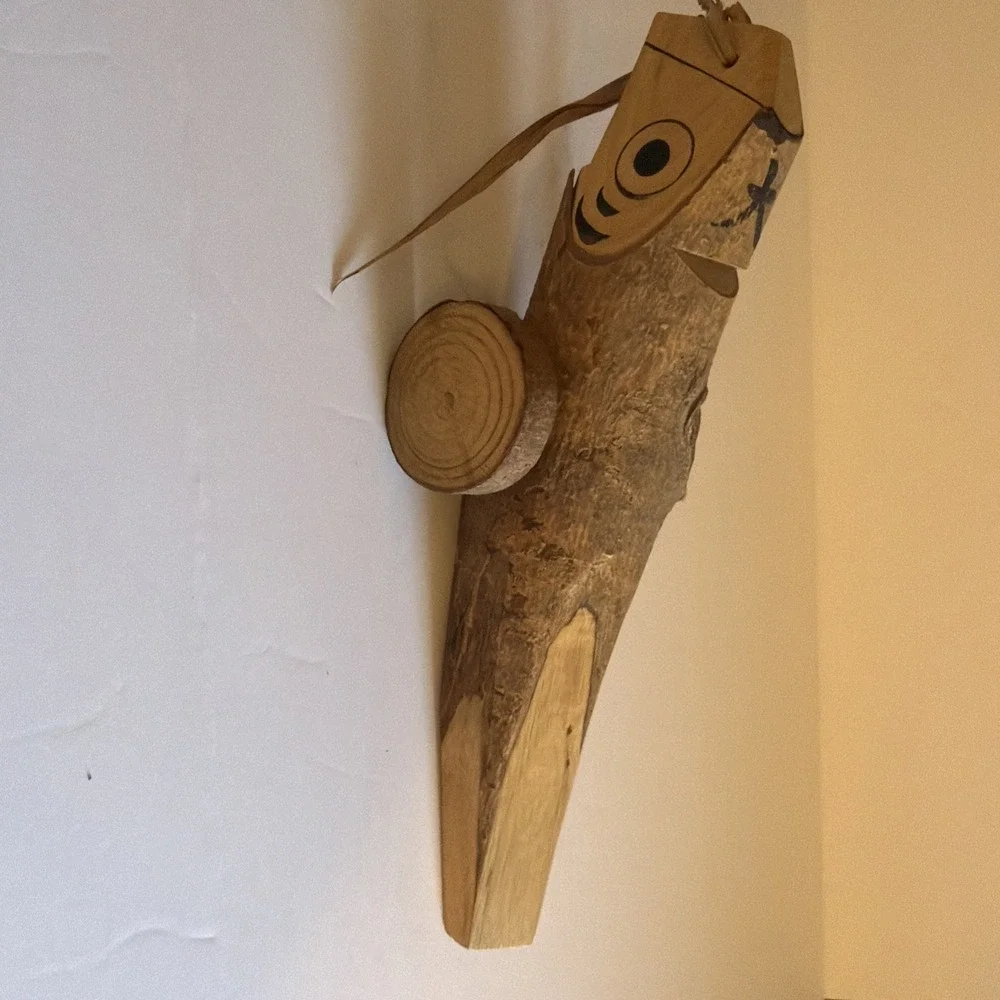 Japanese Handmade Wooden Pull String Fish Folk Art Toy 9 1/2 in vintage signed
